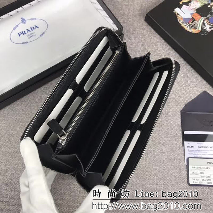 PRADA普拉達 官網同步 爆款 十字紋牛皮 男士單拉鏈錢包 2ML317 DD1890